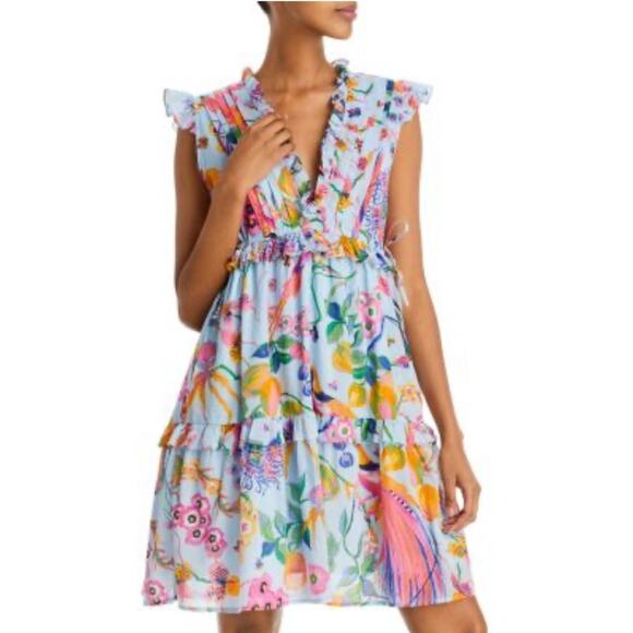 Banjanan Chandra 100% Cotton Ruffle Tiered Sleeveless Printed Dress XS - Picture 2 of 9